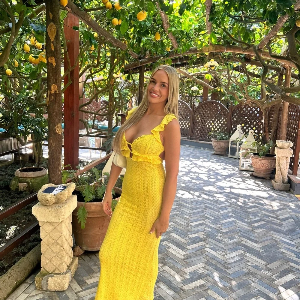 SHEIN Yellow Ribbed Buttoned Maxi Dress - Picture 5 of 6